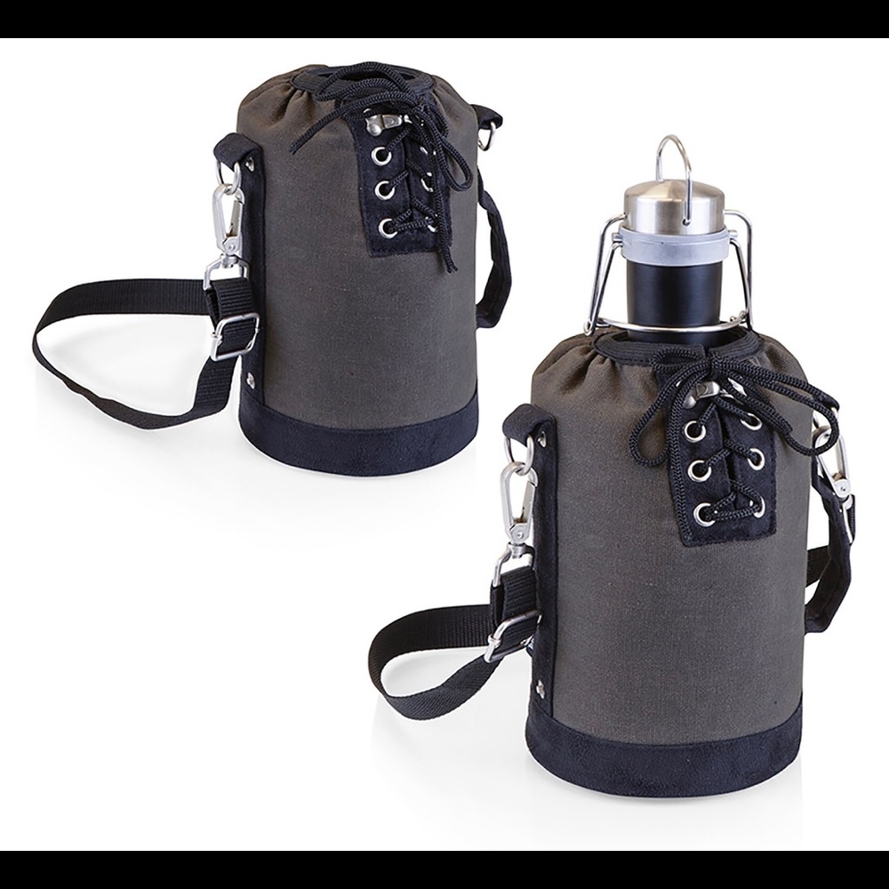 LEGACY - a Picnic Time Brand Stainless Steel Growler with Gray and Black Canvas